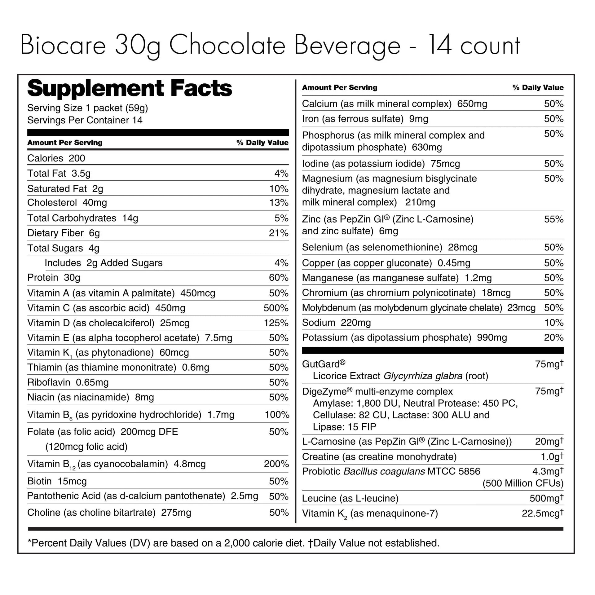 Biocare Chocolate - 14 servings to 1 box